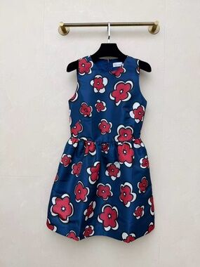 🚩steal RED Valentino Navy Blue Floral Sleeveless Dress with Red Blooms